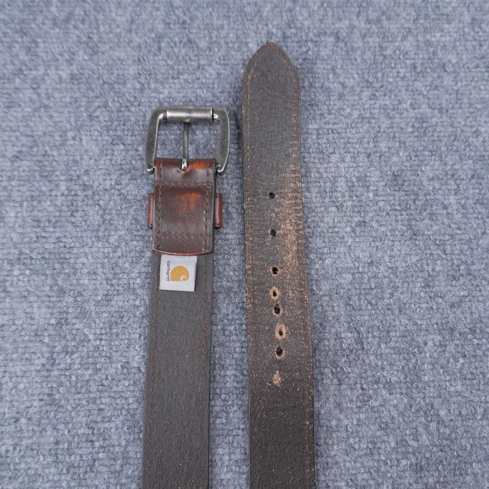 Carhartt Leather Belt Mens Brown Distressed Workwear Logo Buckle Accessory